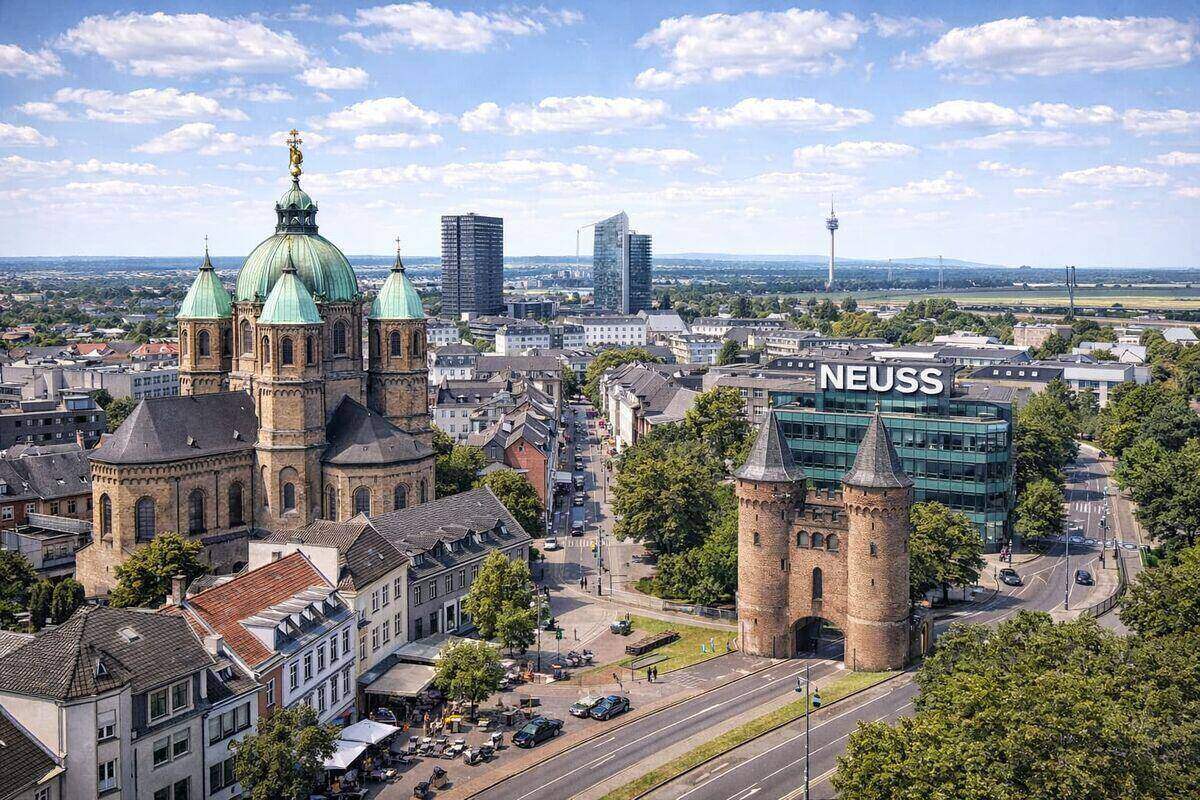 Stadtansicht von Neuss am Niederrhein – hier kaufen wir Autos mit Motorschaden an